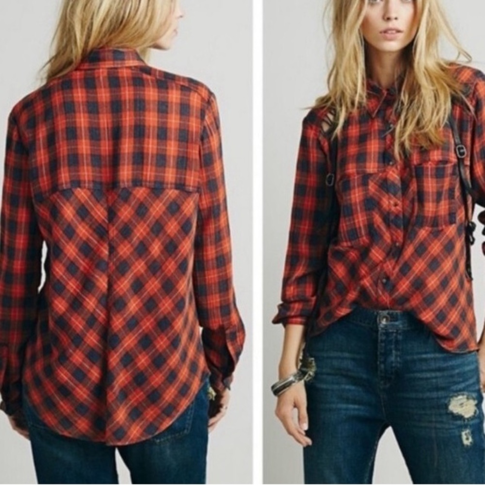 Free People Red and Blue Plaid Shirt